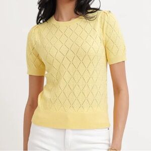 NWOT Cyrus Light Yellow Pointelle Knit Short Sleeve